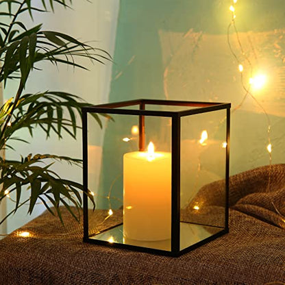 Phosphor Set of 6 PCS Small Glass Hurricane Camdle Holder, Black Candle Holder for Wedding, Party, Holiday. - color: Black-6pcs