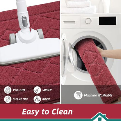 BEQHAUSE Kitchen Rugs Set of 2 Non Slip Runner, 24"x36"+24"x60", Red - color: Burgundy Red, size: 24" X 36" + 24" X 60"