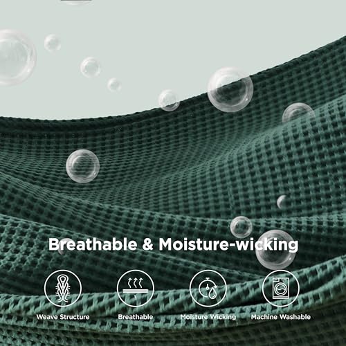 Bedsure Lightweight 100% Cotton Waffle Blanket, Throw XL, Dark Green - color: Dark Green, size: Throw Xl (50" X 70")
