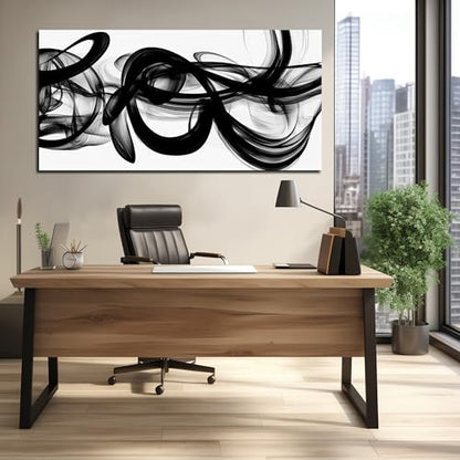 MDHKVPM Black Abstract Canvas Wall Art For Living Room Large Size - color: Black, size: 58"L x 29"W