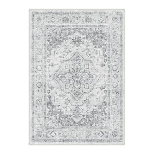 GENIMO 5X7 Area Rug for Living Room, Washable Boho Medallion Non Slip Thin - color: Dove Gray, size: 5' x 7' (Rectangular)