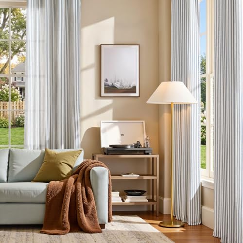 jinchan Linen Curtains 84 Inch Blue Stripe on Linen Grommet 2 Panels - color: Blue on Linen, size: 50"W x 84"L (Pack of 2)