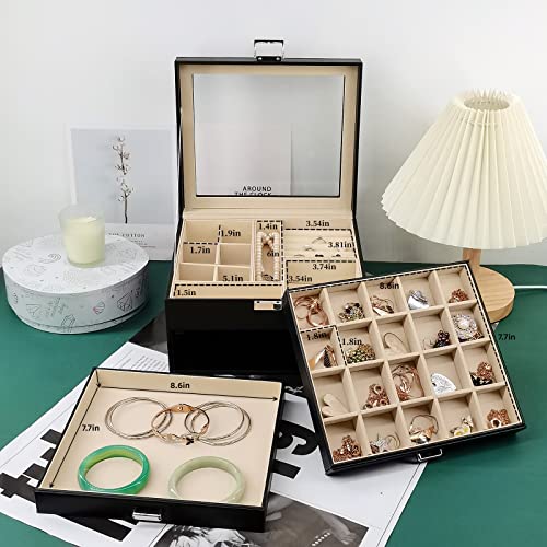 BOOVO Clear Lid Jewelry Box,3 Layers Jewelry Organizer (Black, 3 Layer) - color: Black, size: 3 Layer