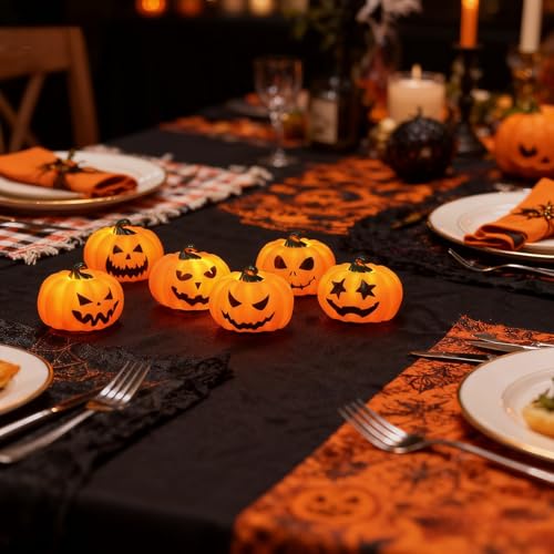 Wondise 6Pack Halloween Pumpkin Tea Lights with Remote and Timer - color: 4-Orange