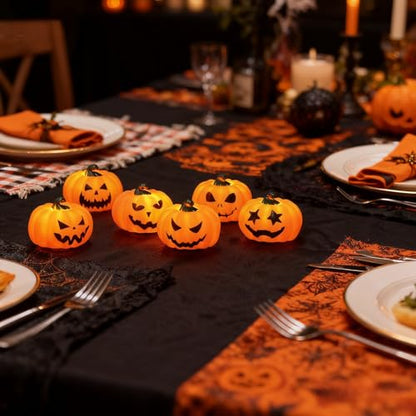 Wondise 6Pack Halloween Pumpkin Tea Lights with Remote and Timer - color: 4-Orange