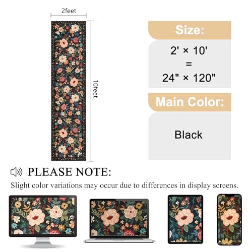 DUKINO 2x10 Runner Rug, Floral Washable Kitchen Runner Rug Non Slip, Black - color: Black, size: 2' x 10' (Rectangular)