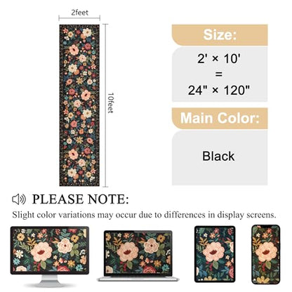 DUKINO 2x10 Runner Rug, Floral Washable Kitchen Runner Rug Non Slip, Black - color: Black, size: 2' x 10' (Rectangular)