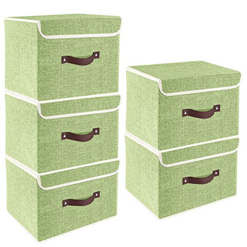 TYEERS Foldable Storage Boxes with Lids 5 Pack Fabric Storage Bins with Lids, Closet Organizers for Clothes Storage, Room Organization, Office Storage, Toys - Green - color: Green, size: 5 pack