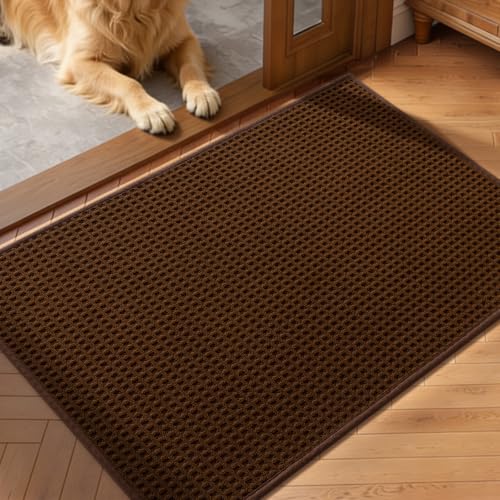 YIHOUSE Indoor Door Mat 24" x 36", Non-Slip Washable Entryway Mat, Dirt Trapper Absorbent Entrance Mat, Low Profile Floor Mat for Front/Back Door, Entryway, Brown - color: Brown, size: 24"x36" (Rectangular)