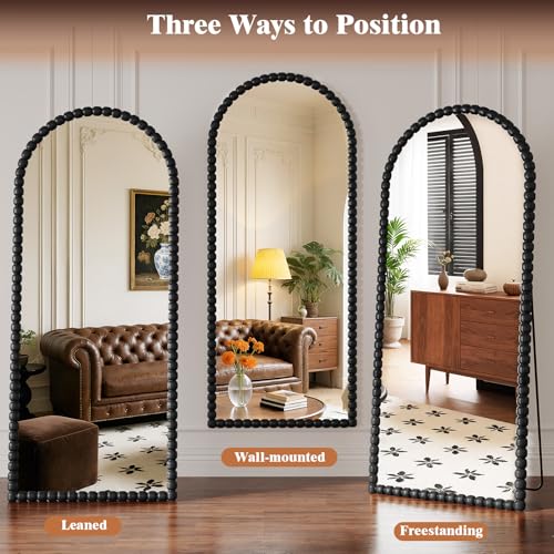 Antique Black Full Length Mirror 71x28 Inch, Beaded Standing Mirror - color: Antique Black