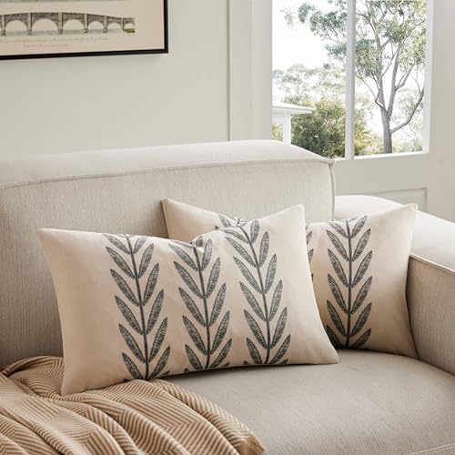 Farmhouse Leaves Lumbar Pillow Covers Set of 2, 12x20in Black - color: Black, size: 20" x 12" (Pack of 2)