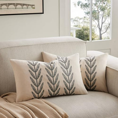 Farmhouse Leaves Lumbar Pillow Covers Set of 2, 12x20in Black - color: Black, size: 20" x 12" (Pack of 2)