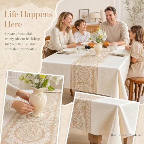 Nordic Beige Linen Tablecloth, Heavy-Duty Rectangle Cover - color: Beige Hh, size: 55"x86"fits 6-8 seats (table length 62"-68")