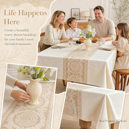 Nordic Beige Linen Tablecloth, Heavy-Duty Rectangle Cover - color: Beige Hh, size: 55"x86"fits 6-8 seats (table length 62"-68")