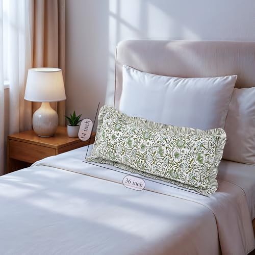 CPC Agate Green Block Print Ruffle Sham Pillow Cover 14x36 Inch, Pack of 1 - color: Agate Green, size: 36" x 14" (Pack of 1)