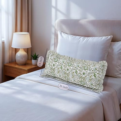 CPC Agate Green Block Print Ruffle Sham Pillow Cover 14x36 Inch, Pack of 1 - color: Agate Green, size: 36" x 14" (Pack of 1)
