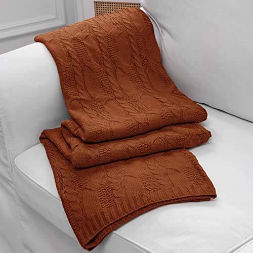 Aormenzy Dark Terracotta Knit Throw Blanket Oversized, 60" x 80" - color: Dark Terracotta, size: 60" x 80"