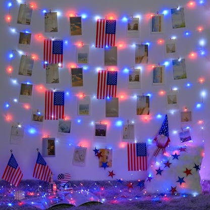 JMEXSUSS 200 LED 4th of July Fairy Lights, Red White and Blue Lights Indoor - color: Red White Blue, size: 66FT 200LED