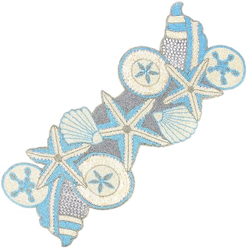 ALPHA Living HOME Blue Ivory Beaded Table Runner 36 Inch Glass Bead Decor - color: Sky Blue Ivory