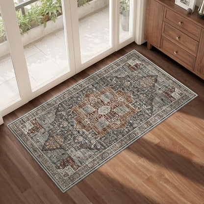 Roxstand Washable Runner Rug 2x4, Non Slip Small Rugs Grey/Brown/Tan - color: Grey/Brown/Tan, size: 2'x4'