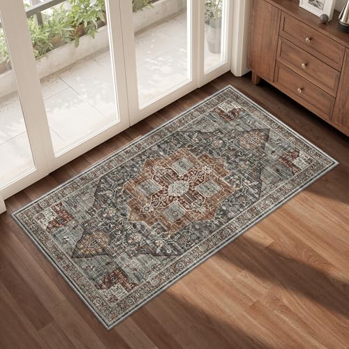 Roxstand Washable Runner Rug 2x4, Non Slip Small Rugs Grey/Brown/Tan - color: Grey/Brown/Tan, size: 2'x4'