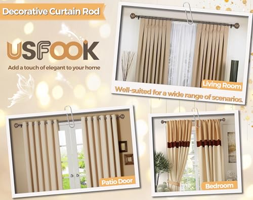 USFOOK Curtain Rods for Windows 32-58 Inch, Bronze, Adjustable Drapery Rod - color: Bronze, size: 32-58"