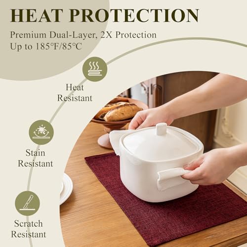 KXN Placemats Set of 4, Durable Dual-Layer Fabric Table Mats, Red - color: Red