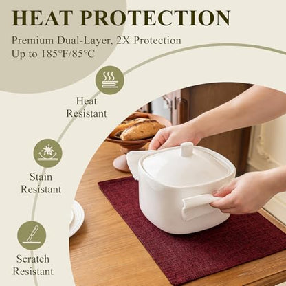 KXN Placemats Set of 4, Durable Dual-Layer Fabric Table Mats, Red - color: Red