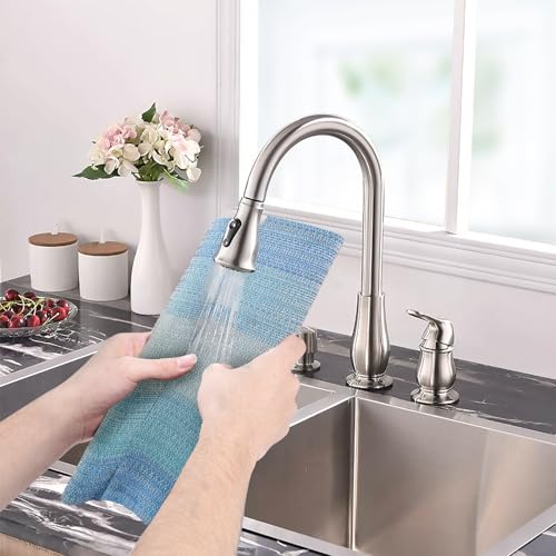 Aofmee Table Runner and Placemats Set of 6 Washable, Heat Resistant Place Mats with Table Runner, Woven Vinyl Table Placemats for Dining Table, Stain Resistant Kitchen Table Mats Sets, Easy to Clean - color: Stripe-blue, size: Set of 7