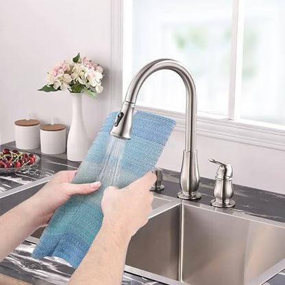 Aofmee Table Runner and Placemats Set of 6 Washable, Heat Resistant Place Mats with Table Runner, Woven Vinyl Table Placemats for Dining Table, Stain Resistant Kitchen Table Mats Sets, Easy to Clean - color: Stripe-blue, size: Set of 7