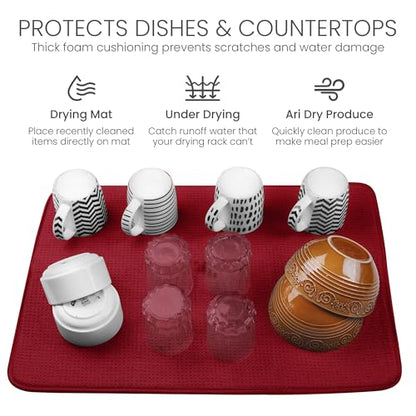 Bellemain Dish Drying Mat, Drying Matt Kitchen Counter, 17 x 24 Inch - Red - color: Red, size: 17" x 24"