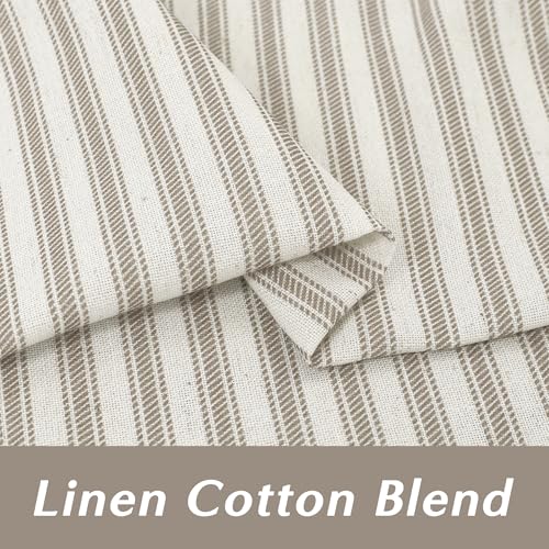 Lino Rosa Taupe Striped Kitchen Pinch Pleat Small Curtains with Hooks 20 Inch Length for Bathroom Windows - color: Taupe, size: 24"W x 20"L (Pack of 2)