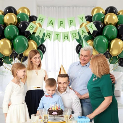 60pcs Green and Black Balloons 12inch with Dark Green Gold Balloons - color: Green Black Gold