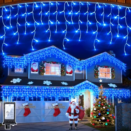1620 LED 164FT Christmas Lights,360 Drops Icicle Lights with 12 Modes - color: Blue, size: 1620LED 164 FT with 360 Drops