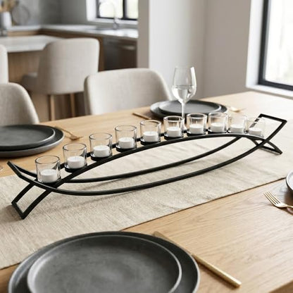 Seraphic Table Centerpiece for Dining Room, Extra Long Candle Holder, Clear - color: Black/Clear, size: 10 Cup