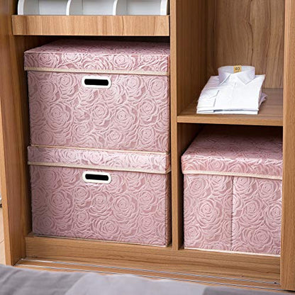 Prandom Large Storage Boxes with Lids,Pink-43x30x30cm,Foldable,3-Pack - color: Pink, size: Large(3-Pack)