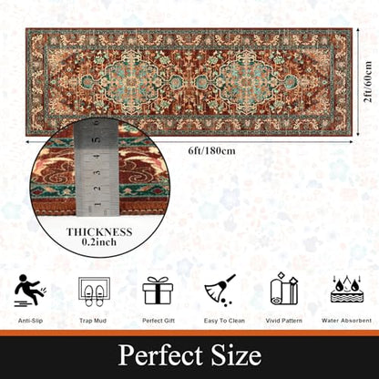 U'Artlines 2' x 6' Boho Hallway Runner Rug, Washable Carpet, Rust＆Teal - color: Rust＆teal, size: 2' x 6' (Runner)
