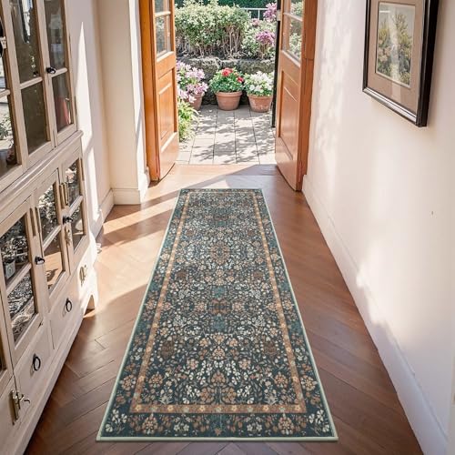 jinchan 2x6 Washable Hallway Runner Rug, Floral Non-Slip, Dark Blue - color: Dark Blue, size: 2' x 6' (Rectangular)