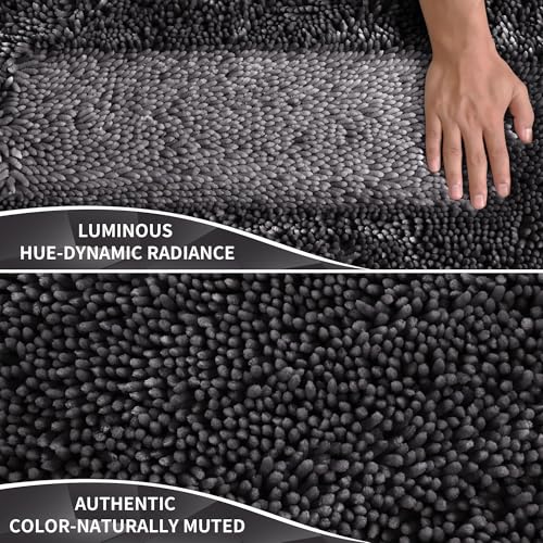 Yimobra Large Bathroom Rug Non Slip 36x24 Inch, Extra Thick Soft Absorbent Chenille Bath Mat, Machine Washable Quick Dry Bath Rugs for Bathroom Floor, Tub and Shower, Home Decor Accessories, Dark Grey - color: Dark Grey, size: 36" X 24"