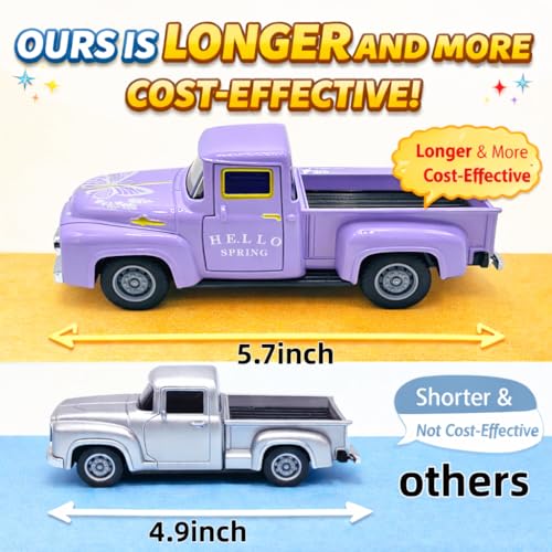 Purple Spring Truck Decor with Lavender Flowers, 5.7 Inch Metal Farm Pickup - color: Purple