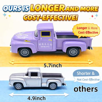 Purple Spring Truck Decor with Lavender Flowers, 5.7 Inch Metal Farm Pickup - color: Purple