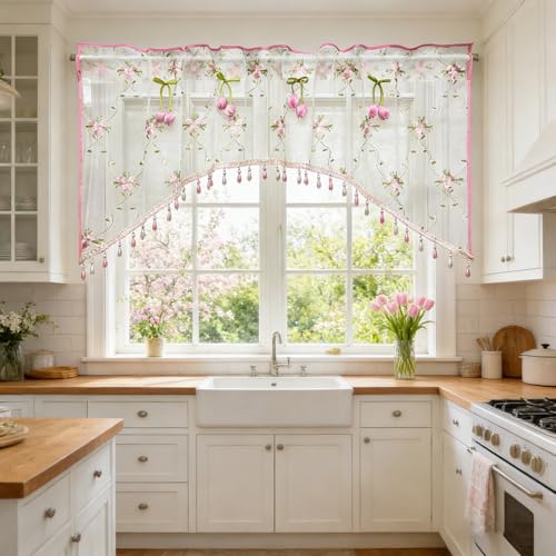 Victorian Floral Lace Sheer Swag Curtain Valance Arched Doorway Curtain - size: 78"W x 24"L (Pack of 1)