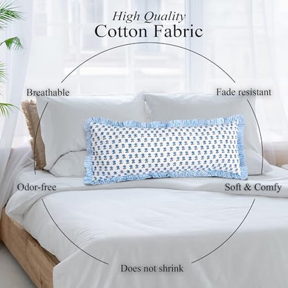 CPC Arctic Blue Block Print Ruffle Sham Pillow Cover 14x36 Inch, Pack of 1 - color: Arctic Blue, size: 36" x 14" (Pack of 1)