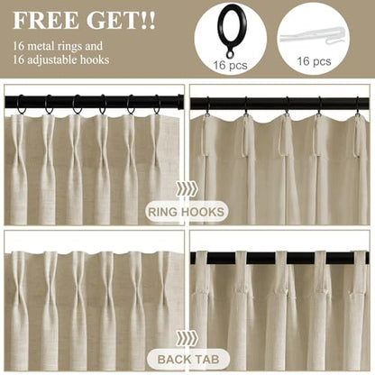AUSSPVOCT 84 Inch Curtains Pinch Pleated Linen-Like Drapes 2 Panel Set - color: Burlywood Birch, size: 40"W x 84"L (Pack of 2)