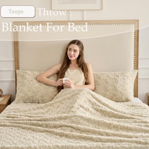 Faux Fur Rabbit Throw Blanket,Super Soft Plush Thick Warm Blanket,Fuzzy Luxury Plush Decorative Blanket for Couch Bed Sofa-Taupe(50 * 60inch) - color: Taupe, size: 50*60 inch