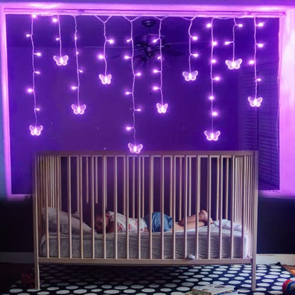 Butterfly Curtain Fairy Lights USB Plug in,8 Modes 120 LED 20FT Firefly Twinkle Timer String Lights with Remote, Waterproof Copper Wire for Bedroom Valentine's Day Wedding Party(Purple) - color: Purple
