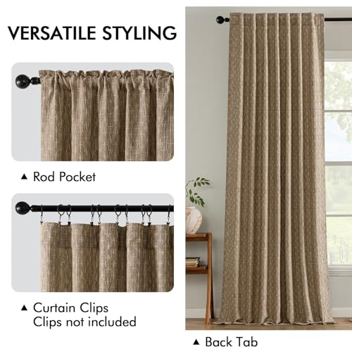 MIULEE Patterned Farmhouse Linen Curtains, Back Tab, 52Wx63L, Brown - color: Brown, size: 52"W x 63"L (Pack of 2)