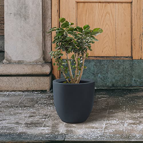 Kante Accent Round Curved Charcoal Concrete Planter 13.3" Dia, Outdoor - color: Charcoal, size: 13.4"d