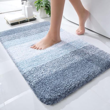 OLANLY Small Bathroom Rugs 24x16, Extra Soft Absorbent Microfiber Bath Rugs - color: Blue, size: 24" X 16"