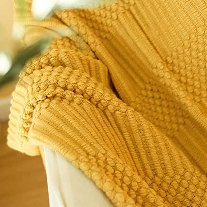 Blagic Soft Knitted Throw Blanket for Couch and Bed,Yellow,60"x80" - color: K-yellow, size: 60 × 80 in